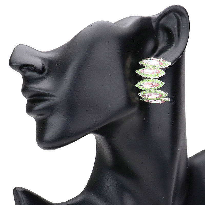 Pink Green Marquise Stone Cluster Half Hoop Evening Earrings, put on a pop of color to complete your ensemble. Beautifully crafted design adds a gorgeous glow to any outfit Perfect for adding just the right amount of shimmer & shine . Perfect Birthday Gift, Anniversary Gift, Mother's Day Gift, Graduation Gift.