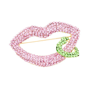 Pink Green Rhinestone Lip Heart Pin Brooch. Get ready with these pin brooches, give your outfit the extra boost it needs. Perfect for adding just the right amount of shimmer & shine and a touch of class to special events. Perfect Birthday Gift, Anniversary Gift, Mother's Day Gift, Gradu