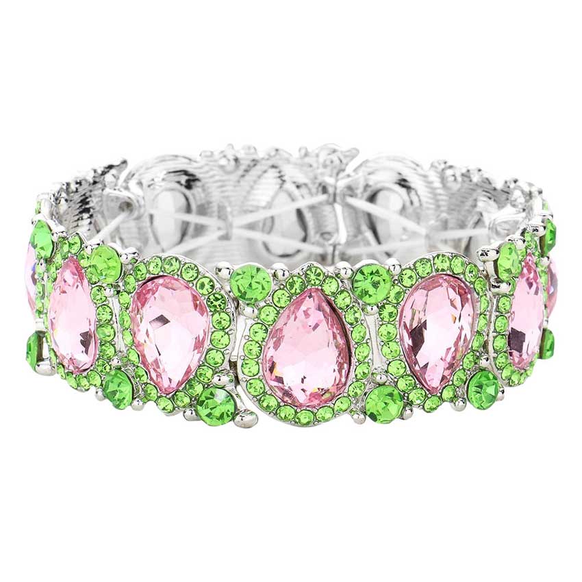 Pink Green Teardrop Rhinestone Trim Stretch Evening Bracelet, These gorgeous Rhinestone pieces will show your class in any special occasion. eye-catching sparkle, sophisticated look you have been craving for! Fabulous fashion and sleek style adds a pop of pretty color to your attire, coordinate with any ensemble from business casual to everyday wear. Awesome gift for birthday, Anniversary, Valentine’s Day or any special occasion.