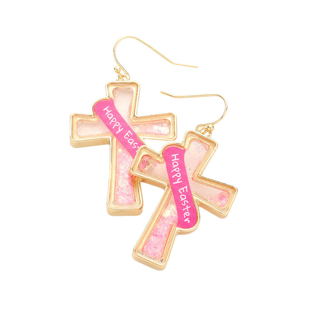 Pink Happy Easter Message Confetti Cross Dangle Earrings, are the perfect addition to your Easter outfit! Perfect for the festive season. Surprise your loved ones with this Easter Message Confetti Cross Dangle earrings. This a great gift idea for your wife, mom, or your loving one.