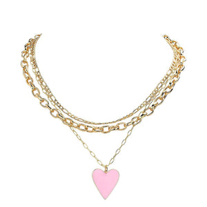 Pink Heart Pendant Triple Layered Necklace, This beautiful heart-themed necklace is the ultimate representation of your class & beauty. Get ready with these heart pendant necklaces to receive compliments putting on a pop of color to complete your ensemble in perfect style for anywhere, any time.