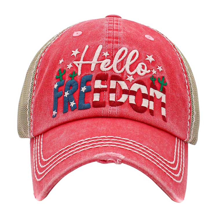 Blue Hello Freedom Message Mesh Back Vintage Baseball Cap, show your love for Your country with this sweet patriotic Hello Freedom Message Mesh Back Vintage Baseball Cap. Great for Election Day, National Holidays, Flag Day, 4th of July, Memorial Day, and Labor Day. Perfect gift for any national holiday and occasion.