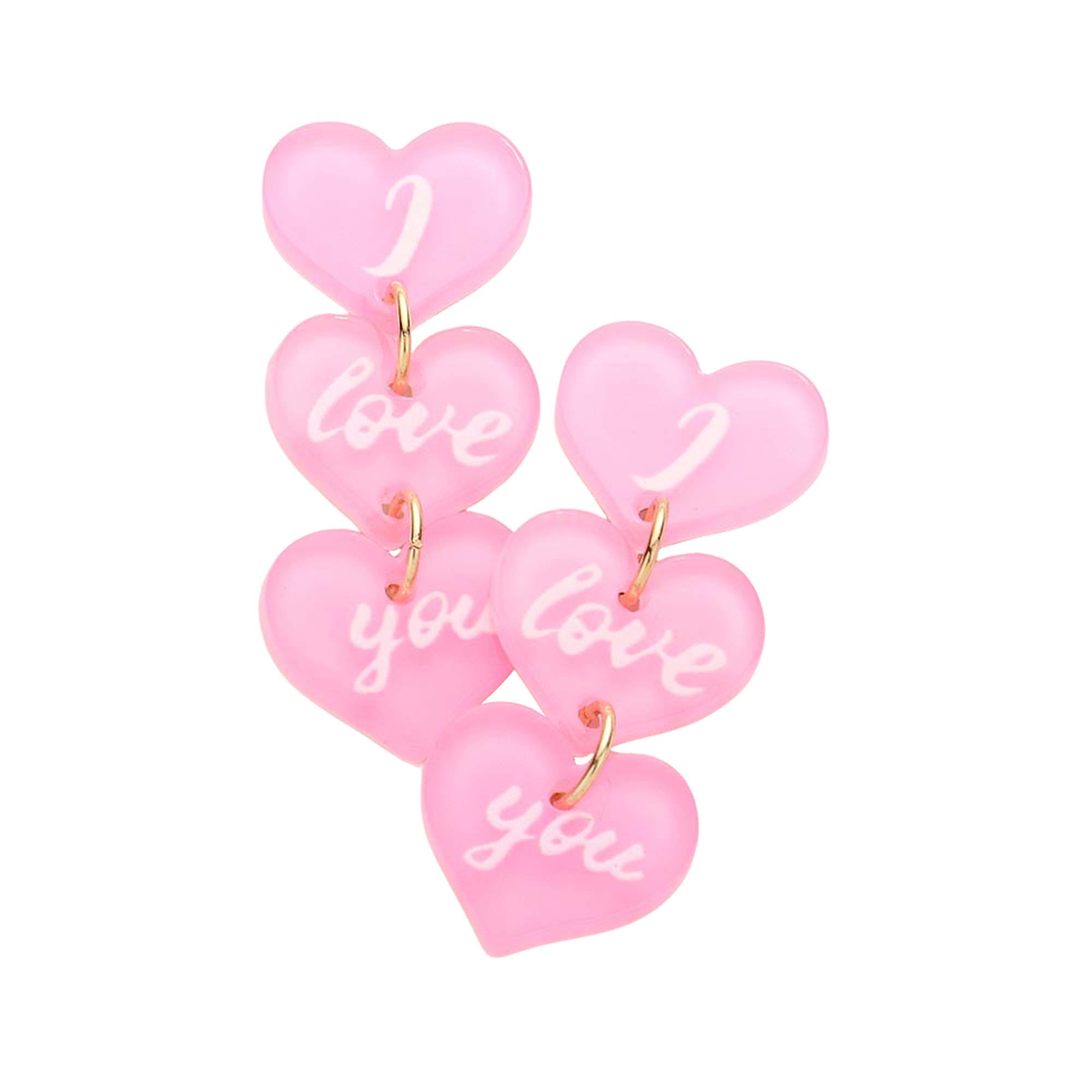 Pink I love you Message Triple Resin Heart Link Dangle Earrings, take your love for statement accessorizing to a new level of affection with these heart dangle earrings. Accent all of your dresses with the extra fun vibrant color with these heart-dangle earrings. Wear these gorgeous earrings to make you stand out from the crowd & show your trendy choice this valentine's. 