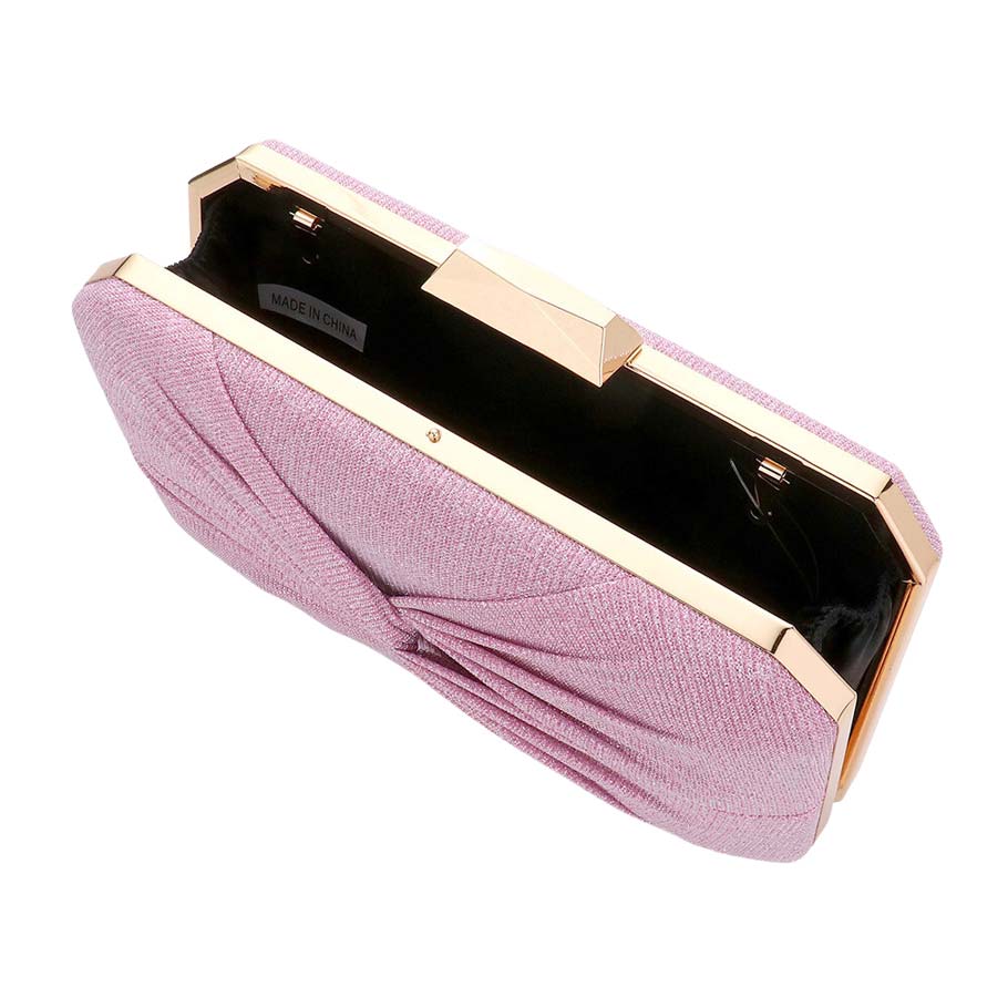 Pink Knotted Shimmery Evening Clutch Crossbody Bag, is the perfect choice to carry on the special occasion with your handy stuff. It is lightweight and easy to carry throughout the whole day. You'll look like the ultimate fashionista while carrying this Knot-themed Rhinestone Crossbody Evening Bag. This stunning Clutch bag is perfect for weddings, parties, evenings, cocktail parties, wedding showers, receptions, proms, etc.