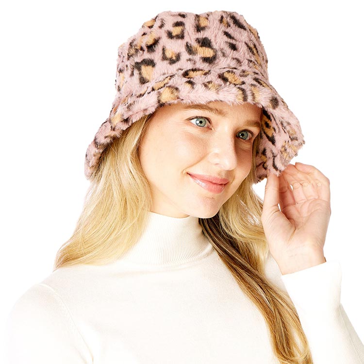 Pink Leopard Patterned Faux Fur Bucket Hat, this Faux Fur leopard patterned bucket hat is nicely designed and a great addition to your attire. Perfect for protecting you from the wind, snow, beach, pool, camping, or any outdoor activities in cold weather. Awesome winter gift accessory! Perfect gift for Birthdays, Christmas, Stocking stuffers, Secret Santa, holidays, anniversaries, Valentine's Day, etc. to your friends, family, or loved ones.