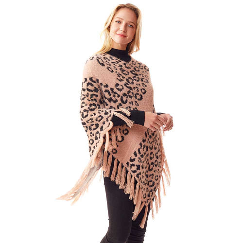 Leopard Patterned Poncho - Pink
