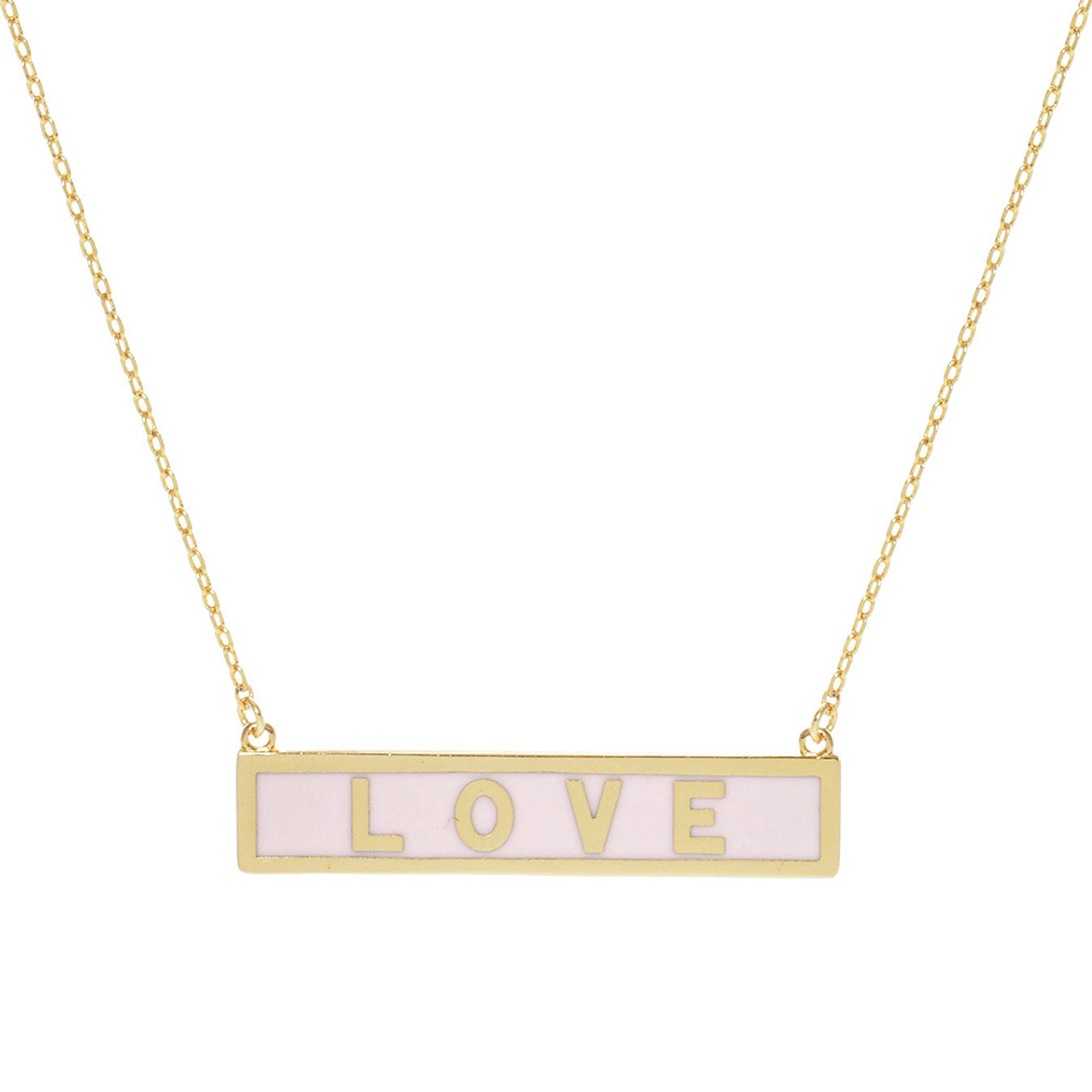 Pink Love Gold Dipped Enamel Rectangle Message Pendant Necklace. Beautifully crafted design adds a gorgeous glow to any outfit. Jewelry that fits your lifestyle! Perfect Birthday Gift, Valentine's Gift, Anniversary Gift, Mother's Day Gift, Anniversary Gift, Graduation Gift, Prom Jewelry, Just Because Gift, Thank you Gift.