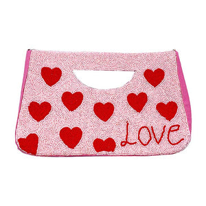 Pink Love Heart Patterned Seed Beaded Tote Crossbody Bag, Show your trendy side with this awesome Love Heart tote crossbody bag. The red heart stands for sweet love, and crowning for love means to treasure it. These exquisite heart-tote crossbody bags are sophisticated and enchanting.