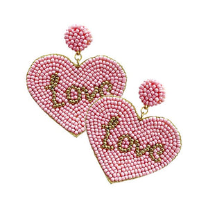 Pink Love Message Felt Back Seed Beaded Heart Dangle Earrings, Take your love for accessorizing to a new level of affection with these seed-beaded heart dangle earrings. Wear these lovely earrings to make you stand out from the crowd & show your trendy choice this valentine. The fashion jewelry offers a classy look for a romantic day & night out on the town & makes a thoughtful gift for Valentine's Day.