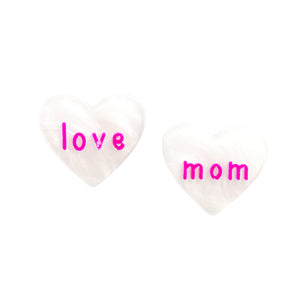 Pink Love Mom Message Celluloid Acetate Heart Stud Earrings, jewelry that fits your lifestyle, adding a pop of pretty color. Enhance your attire with these vibrant beautiful heart stud earrings to dress up or down your look. Look like the ultimate fashionista with these stud earrings! add something special to your outfit! It will be your new favorite accessory.