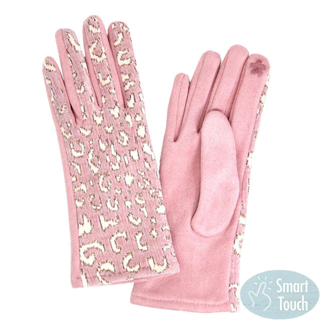 Pink Lurex Leopard Pattern Touch Gloves, present you with luxe and comfortable way. It's great to complete your outfit with absolute trendiness and warmth on winter and cold days. Gives your look so much eye-catching texture with Leopard patterned embellishment, This animal themed gloves will allow you to easily use your electronic devices and touchscreens while keeping your fingers covered, and swiping away!