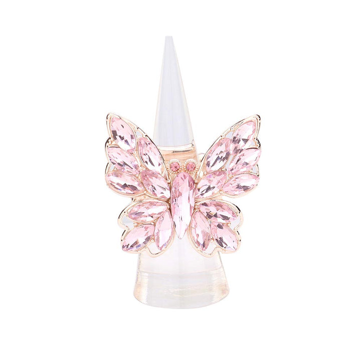 Pink Marquise Stone Cluster Butterfly Stretch Ring, is nicely designed with a Bug, Butterfly-theme that will bring a smile when you will gift this beautiful Stretch Ring. Perfect for adding just the right amount of shimmer & shine and a touch of class to any special events or occasion. These are Perfect for any occasion.