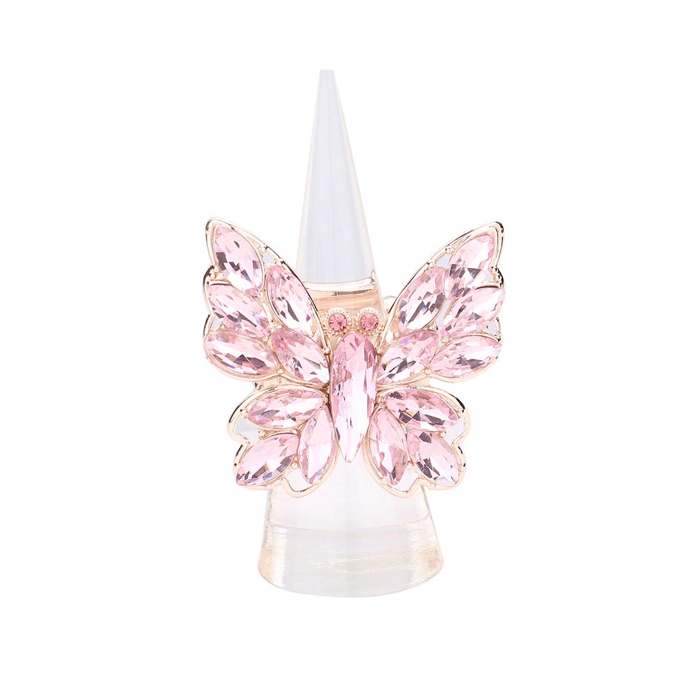 Pink Marquise Stone Cluster Butterfly Stretch Ring, is nicely designed with a Bug, Butterfly-theme that will bring a smile when you will gift this beautiful Stretch Ring. Perfect for adding just the right amount of shimmer & shine and a touch of class to any special events or occasion. These are Perfect for any occasion.