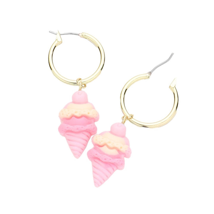 Pink Metal Hoop Colorful Fun Pastel Ice Cream Dangle Pin Catch Earrings, adds beautiful glow & eye-catching style to any outfit, coordinate these earrings with any ensemble. Ideal for parties, special events, holidays. Perfect Gift for Birthdays, Anniversary, Mother's Day, Easter, Christmas, Valentines Day, Just Because