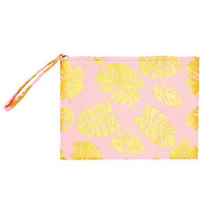 Pink Metallic Tropical Leaf Patterned Pouch Clutch Bag, look like the ultimate fashionista even when carrying a small pouch for your money or credit cards. Great for when you need something small to carry or drop in your bag. Perfect for grab and go errands, keep your keys handy & ready for opening doors as soon as you arrive.