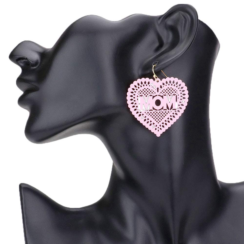 Pink Mom Message Colored Brass Metal Heart Dangle Earrings, enhance your attire with these beautiful heart dangle earrings to show off your fun trendsetting style. It can be worn with any daily wear such as shirts, dresses, T-shirts, etc. These mom-message earrings will garner compliments all day long. Whether day or night, on vacation, or on a date, whether you're wearing a dress or a coat, these earrings will make you look more glamorous and beautiful. 