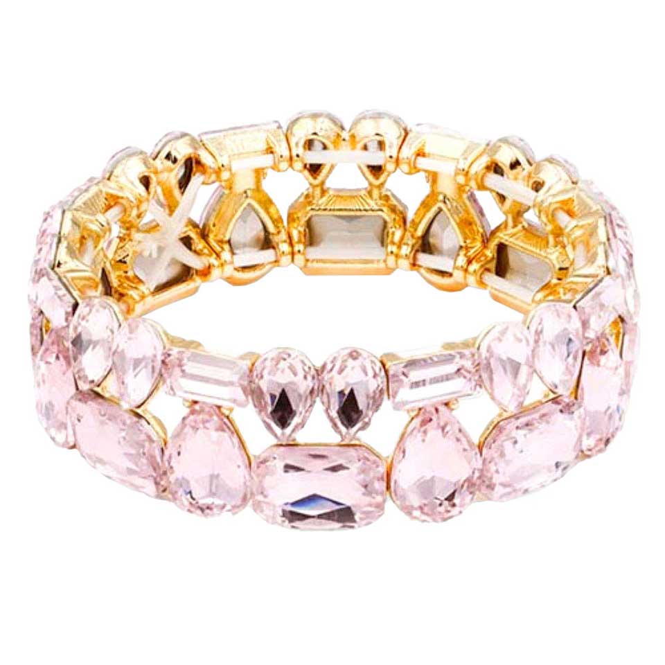Pink Multi Stone Stretch Evening Bracelet, look as majestic on the outside as you feel on the inside, eye-catching sparkle, sophisticated look you have been craving for!  Can go from the office to after-hours easily, adds a stunning glow to any outfit. Stylish bracelet that is easy to put on, take off. Perfect gift for you or a loved one!