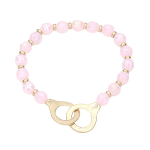 Pink Open Metal Link Accented Faceted Beaded Stretch Bracelet, this stunning faceted beaded open metal Accented bracelet can light up any outfit, and make you feel absolutely flawless. Fabulous fashion and sleek style adds a pop of pretty color to your attire, coordinate with any ensemble from business casual to everyday wear.