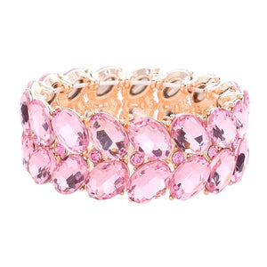 Pink Oval Stone Cluster Stretch Evening Bracelet, These gorgeous Oval stone pieces will show your class on any special occasion. These bracelets are perfect for any event whether formal or casual or for going to a party or special occasion. The perfect gift for a birthday, Valentine’s Day, Party, Prom, Christmas, etc.
