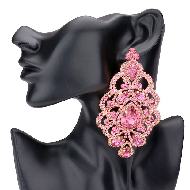 Pink Oversized Teardrop Crystal Accented Evening Earrings. Beautifully crafted design adds a gorgeous glow to any outfit. Jewelry that fits your lifestyle! Perfect Birthday Gift, Anniversary Gift, Mother's Day Gift, Anniversary Gift, Graduation Gift, Prom Jewelry, Just Because Gift, Thank you Gift.