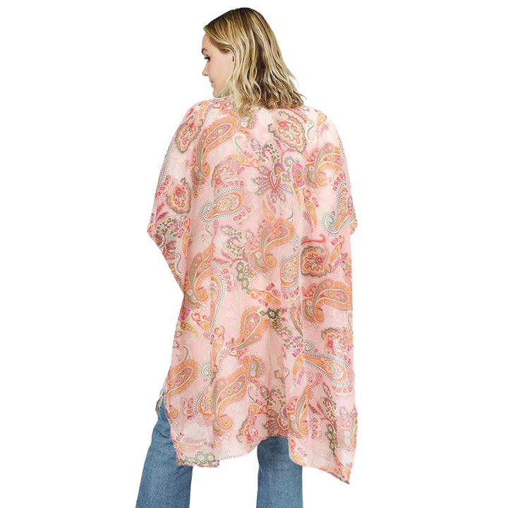 Pink Paisley Patterned Cover Up Kimono Poncho, beautifully paisley-patterned Poncho is made of soft and breathable material that amps up your real and gorgeous look with a perfect attraction anywhere, anytime. Its eye-catchy design makes you stand out. Coordinate this cover-up kimono with any ensemble to finish in perfect style and get ready to receive beautiful compliments.