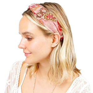 Pink Paisley Patterned Twisted Headband, Push your hair back and spice up any plain outfit with this twisted paisley-patterned headband! Be the ultimate trendsetter & be prepared to receive compliments wearing this chic headband with all your stylish outfits! Add a super neat and trendy twist to any boring style. Perfect for everyday wear, special occasions, outdoor festivals, and more. Awesome gift idea for your loved one or yourself