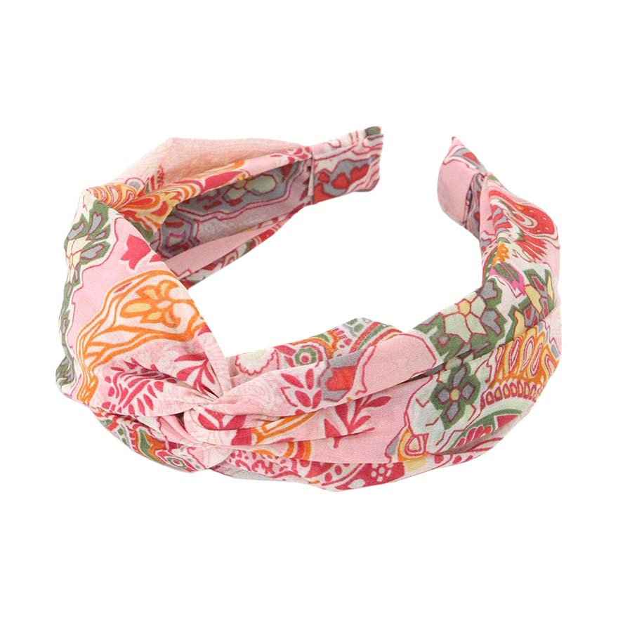 Pink Paisley Patterned Twisted Headband, Push your hair back and spice up any plain outfit with this twisted paisley-patterned headband! Be the ultimate trendsetter & be prepared to receive compliments wearing this chic headband with all your stylish outfits! Add a super neat and trendy twist to any boring style. Perfect for everyday wear, special occasions, outdoor festivals, and more. Awesome gift idea for your loved one or yourself