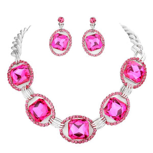 Pink Pave Trim Glass Crystal Link Necklace Wear together or separate according to your event, versatile enough for wearing straight through the week, perfectly lightweight for all-day wear, coordinate with any ensemble from business casual to everyday wear, the perfect addition to every outfit. Perfect Birthday Gift, Anniversary Gift, Mother's Day Gift, Graduation Gift, Prom Jewelry, Just Because Gift, Thank you Gift.