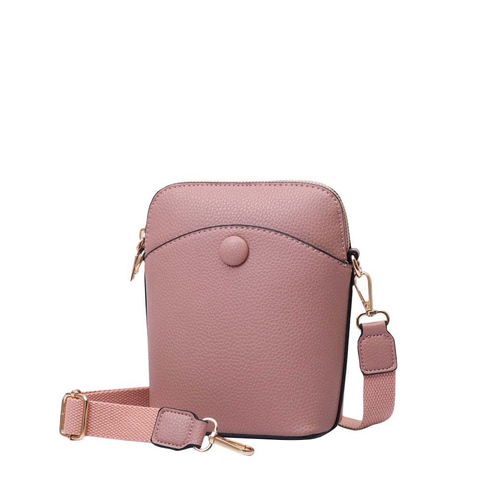 Pink Pebbled Faux Leather Mini Crossbody Bag, is a beautiful and useful addition to your attire that amps up your confidence and beauty to a greater extent. You can carry all of your handy stuff all together in this mini crossbody bag. The beautiful color variations make it cool and more attractive while carrying. The Crossbody bag comes in a Solid color that will go with any outfit in perfect style.