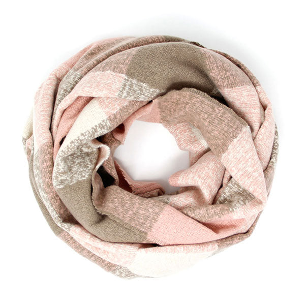 Pink Plaid Boucle Warm Comfy Winter Infinity Scarf. Accent your look with this soft, highly versatile plaid scarf. A rugged staple brings a classic look, adds a pop of color & completes your outfit, keeping you cozy & toasty. Perfect Gift Birthday, Holiday, Christmas, Anniversary, Valentine's Day