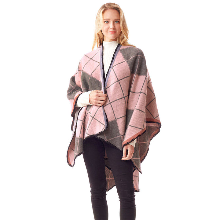 Plaid Check Patterned Stitch Ruana Shawl Vest Poncho, the perfect accessory, luxurious, trendy, super soft chic capelet, keeps you warm & toasty. You can throw it on over so many pieces elevating any casual outfit! Perfect Gift Birthday, Holiday, Christmas, Anniversary, Wife, Mom, Special Occasion