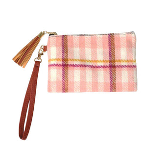 Pink Plaid Check Wristlet Pouch Bag, looks like the ultimate fashionista while carrying this trendy bag! Enhance your confidence and make your perfect choice from different and beautiful colors.  It's a beautiful gift and necessary accessory for your friends, family, and yourself. Keep your necessary things without any hassle and go comfortably!