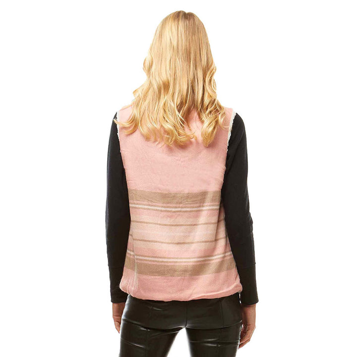 Pink Plaid Faux Fur Lining and Pocket Vest, the perfect accessory, luxurious, trendy, super soft chic capelet, keeps you warm and toasty. You can throw it on over so many pieces elevating any casual outfit! Perfect Gift for Wife, Mom, Birthday, Holiday, Christmas, Anniversary, Fun Night Out