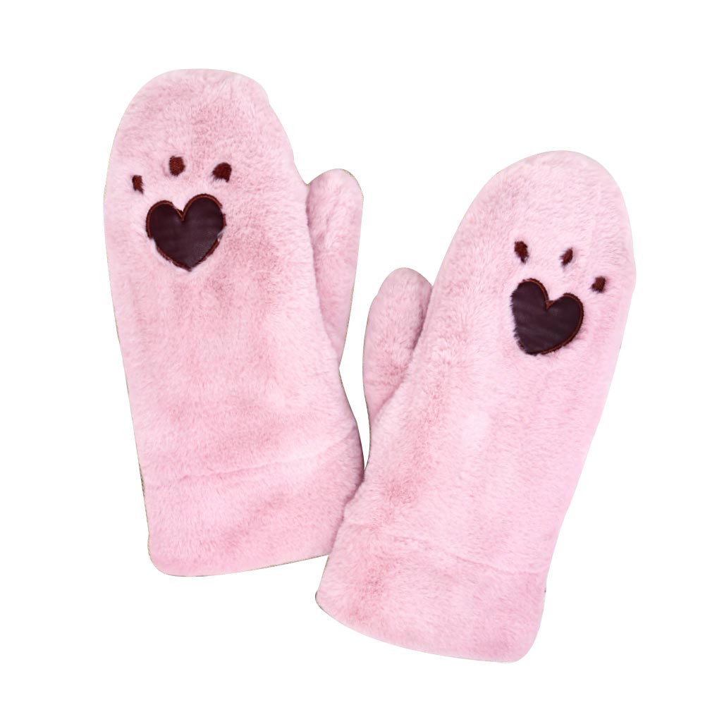 Pink Plush Faux Fur Heart Paw Mittens, warm and cozy convertible mittens that will protect you from wintry weather. comfortable, soft brushed poly stretch knit. It's finished with a hint of stretch for comfort and flexibility. Wear gloves or cover up as a mitten to make your outfit gorgeous with luxe. Either way, you will love these soft neutral colors. Excellent gift for the persons you care about the most.