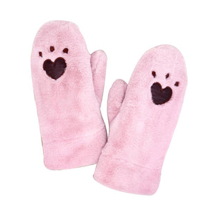 Pink Plush Faux Fur Heart Paw Mittens, warm and cozy convertible mittens that will protect you from wintry weather. comfortable, soft brushed poly stretch knit. It's finished with a hint of stretch for comfort and flexibility. Wear gloves or cover up as a mitten to make your outfit gorgeous with luxe. Either way, you will love these soft neutral colors. Excellent gift for the persons you care about the most.