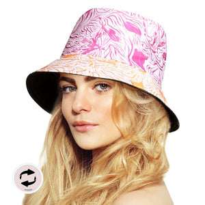 Pink Reversible Abstract Patterned Bucket Hat, Before running out the door under the sun, you’ll want to reach for this reversible abstract-patterned bucket hat for comfort & beauty. It's the perfect outfit for while on a beach, on a tour, outing, party, or walking under the sun. Fantastic summer & spring gift accessory!