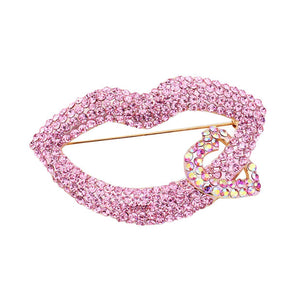 Pink Rhinestone Lip Heart Pin Brooch. Get ready with these pin brooches, give your outfit the extra boost it needs. Perfect for adding just the right amount of shimmer & shine and a touch of class to special events. Perfect Birthday Gift, Anniversary Gift, Mother's Day Gift, Gradu