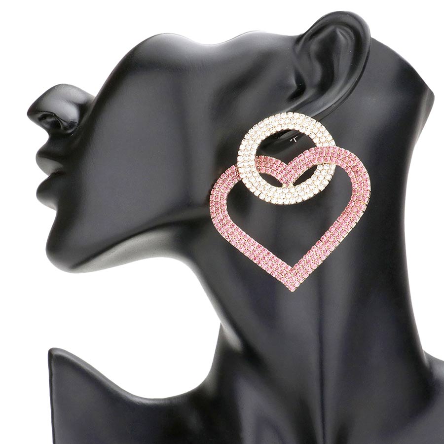 Pink Rhinestone Open Circle Heart Link Evening Earrings, take your love for accessorizing to a new level of affection with the heart link evening earrings. Open circle heart link design and sparkling rhinestones give these stunning earrings an elegant look to make you stand out on any special occasion. 