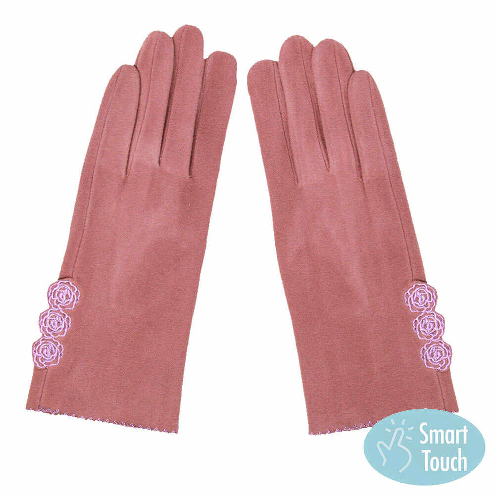 Pink Embroidery Rose Flower Pattern Floral Warm Smart Touch Tech Gloves, gives your look so much eye-catching texture w cool design, a cozy feel, fashionable, attractive, cute looking in winter season, these warm accessories allow you to use your phones. Perfect Birthday Gift, Valentine's Day Gift, Anniversary Gift.