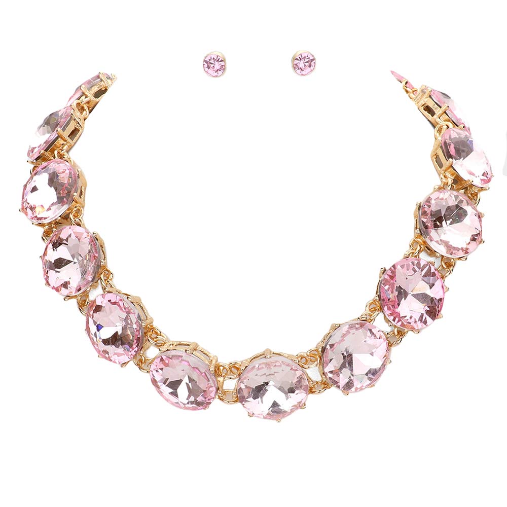 Pink Round Stone Link Evening Necklace, Wear together or separate according to your event with different outfits to add perfect luxe and class with incomparable beauty. Perfectly lightweight for all-day wear. coordinate with any ensemble from business casual to everyday wear. A wonderful gift for birthdays, anniversaries, Valentine’s Day, or any special occasion. Show your glowing beauty with this evening necklace!