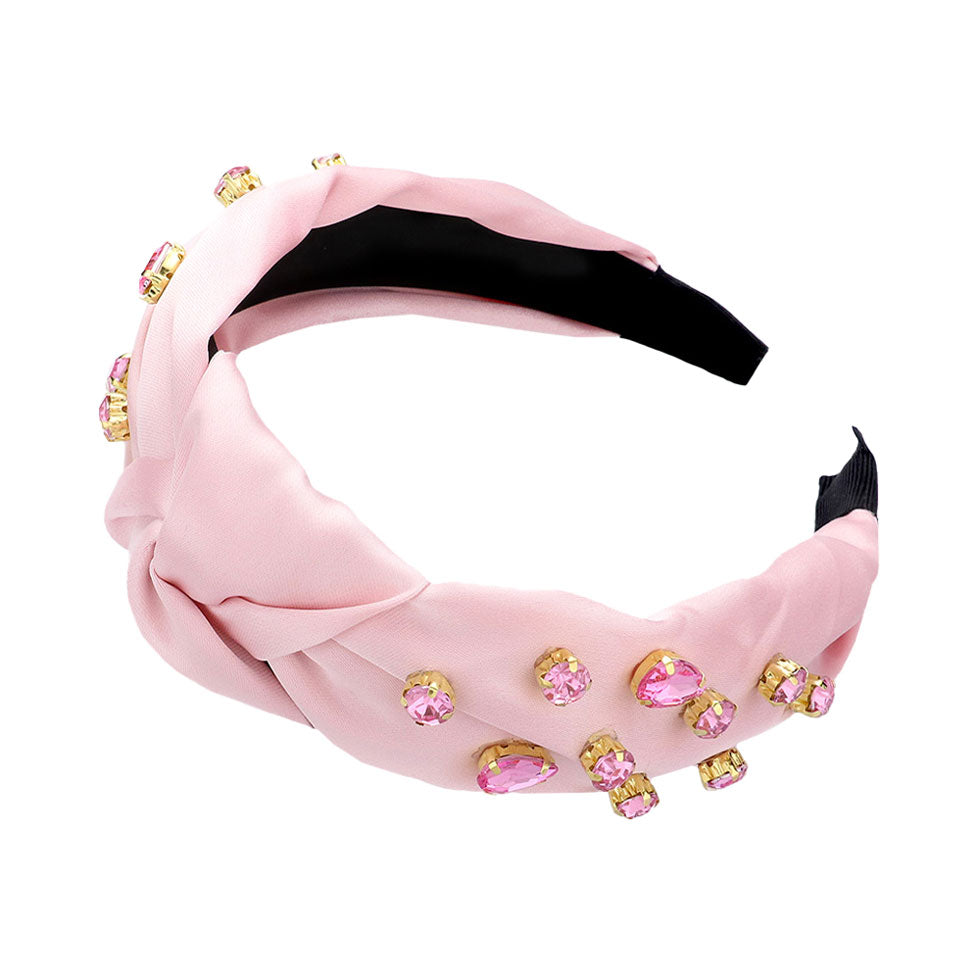 Pink Round Teardrop Stone Embellished Burnout Knot Headband, the combination of stone sewn on a knot headband will make you feel glamorous. Be ready to receive compliments. Be the ultimate trendsetter wearing this knot headband with all your stylish outfits! Exquisite enough to use on the wedding day.
