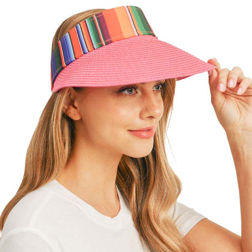 Pink Serape Straw Visor Sun Hat, whether you’re basking under the summer sun at the beach, lounging by the pool, or kicking back with friends at the lake, a great hat can keep you cool and comfortable even when the sun is high in the sky.  Large, comfortable, and perfect for keeping the sun off your face, neck, and shoulders, ideal for travelers on vacation or just spending some time in the great outdoors.