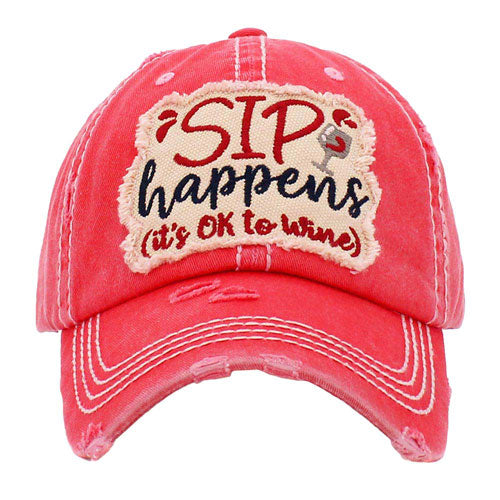 Pink Sip Happens Its Ok To Wine Vintage Baseball Cap, it is an adorable baseball cap that has a vintage look, giving it that lovely appearance. This message themed wine Cap is perfect for your beach vacation or drinking by the pool! Fun cool vintage cap perfect for those who love to drink wine. Perfect for walking in the sun or rain. No matter where you go on the beach or summer party it will keep you cool and comfortable.