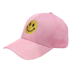 Pink Smile Accented Mesh Baseball Cap, features an embroidered smile face patch on the front, bringing a smile to everyone you pass by and showing your kindness to others. These are Perfect Birthday gifts, Anniversary gifts, Mother's Day gifts, Graduation gifts, or Valentine's Day gifts, or any occasion.