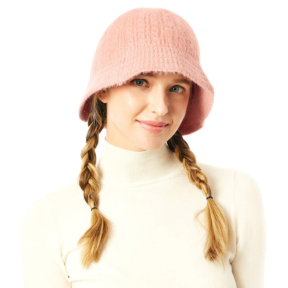 Pink Soft Cable Knit Solid Bucket Hat, show your trendy side with this Knit Bucket Hat. Adds a great accent to your wardrobe. This elegant, timeless & classic Bucket Hat looks fashionable. Perfect for a bad hair day, or simply casual everyday wear.  Accessorize the fun way with this Solid bucket hat. It's the autumnal touch you need to finish your outfit in style. Awesome winter gift accessory for that fashionable on-trend friend.