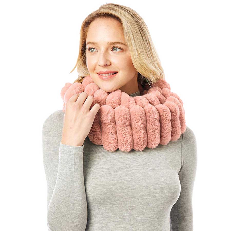 Pink Soft Faux Fur Infinity Scarf, plushy addition to any cold-weather ensemble, adds a modern touch to the cozy style with a Infinity design. Use in the cold or just to jazz up your look. Great for daily wear in the cold winter to protect you against chill, classic infinity-style scarf & amps up the glamour with plush material that feels amazing snuggled up against your cheeks. This elegant premium quality scarf is a great addition to your collection of fashion accessories. Awesome winter gift accessory!