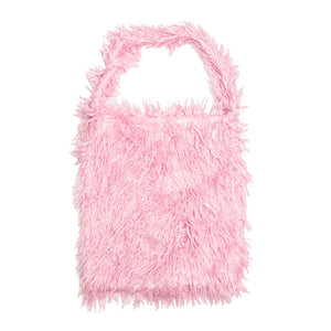 Pink Solid Color Faux Fur Fringe Shoulder Bag. Look like the ultimate fashionista carrying this small quilted bag! It will be your new favorite accessory. Easy to carry specially lightweight ideal for a night out on the town. Perfect Gift for Birthday, Holiday, Christmas, New Years, Anniversary, Valentine's day.