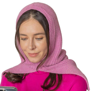 Pink Solid Color Snood Hat, This classic snood will provide warmth in the winter. Comfortable and lightweight made with breathable fabric. The Gaiter is shaped to fit around collars and has a neck cord with toggle to ensure a comfortable fit. Fabulous and stylish knitting pattern for an all-in-one hat and snood. A hat and snood will become a favorite accessory in cold weather for every day indoor and outer. The set will be a good gift for your loved ones. Care!