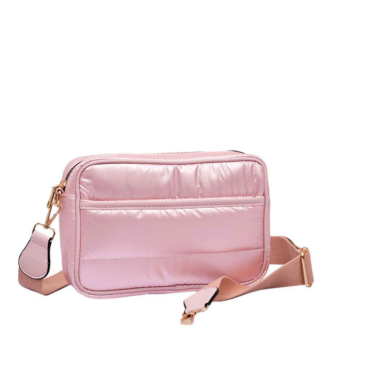 Pink Solid Rectangle Puffer Crossbody Bag, Complete the look of any outfit on all occasions with this Puffer Crossbody Bag. This Puffer bag offers enough room for your essentials. Featuring a one-front slip Pocket, two inside slip Pockets, and a Zipper closure at the top, this bag will be your new go-to! The zipper closure design ensures the safety of your property. These beautiful and trendy Crossbodies have adjustable and detachable hand straps that make your life more comfortable.