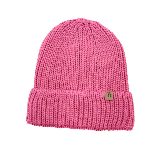 Gorro de punto con puños acanalados sólidos - Rosa